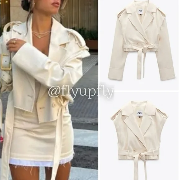 Zara Beige Women's Belted Blazer - Picture 5 of 5